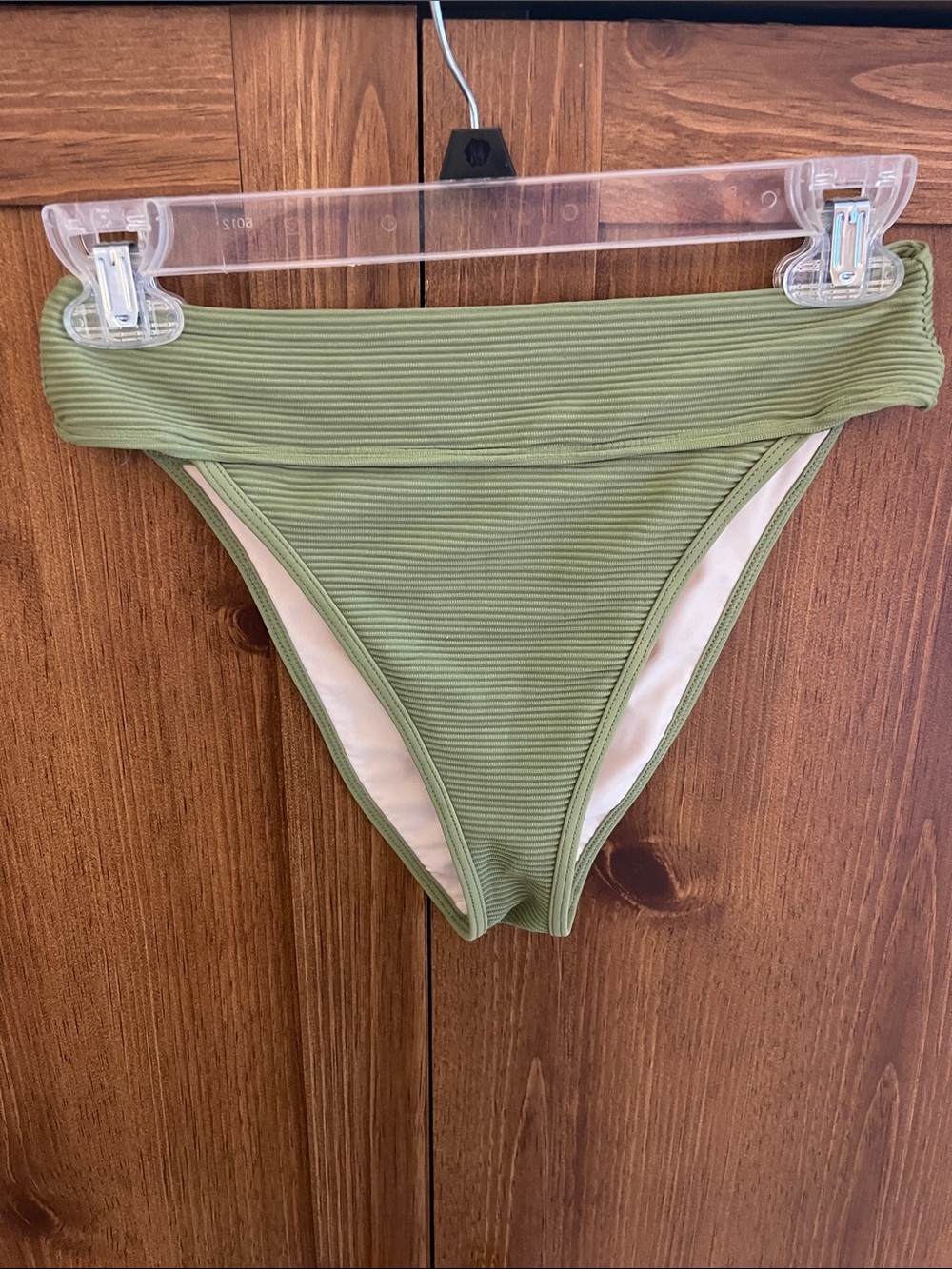 High-Waist Ribbed Bikini Bottoms - Olive Green